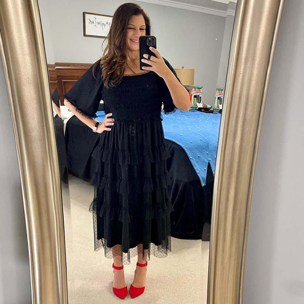 NWOT Black Tulle Dress with Ruffles